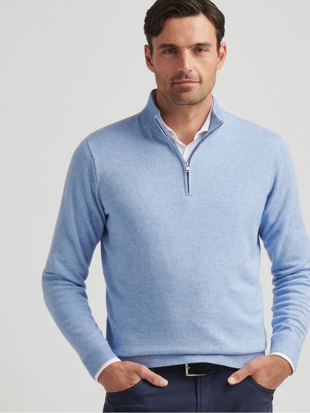 Peter Millar Crown Crafted Ashland Quarter Zip Merino Wool Sweater Blue L